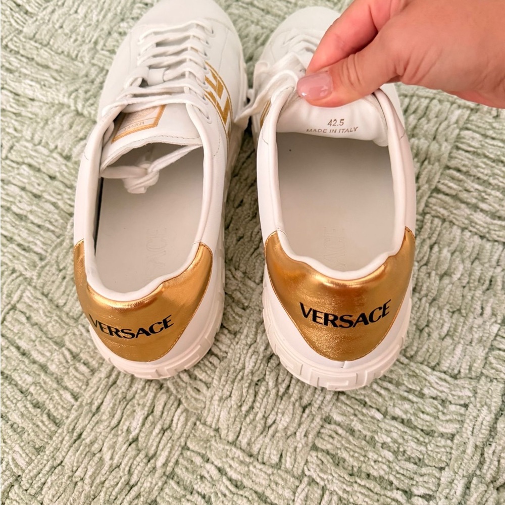 Versace White Sneakers with Gold Greek Key Detail - Picture 2 of 6